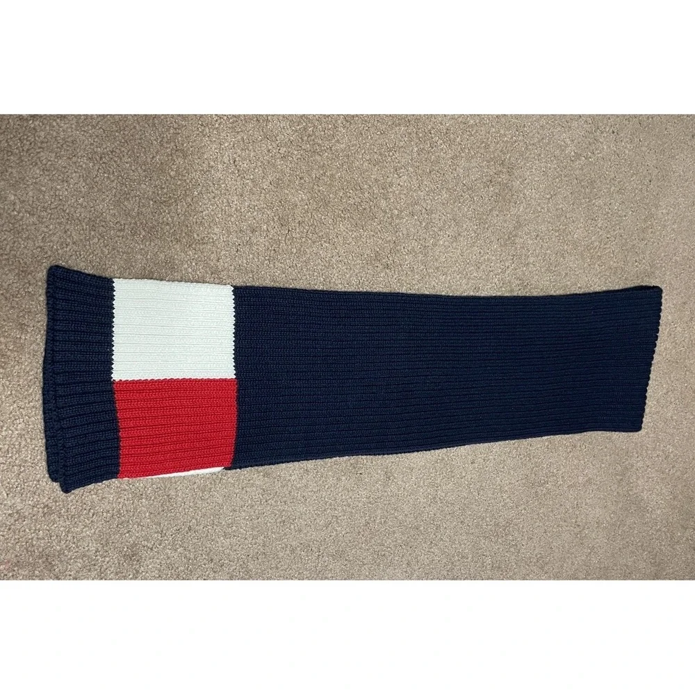 Tommy Hilfiger Flag Logo Ribbed-Knit Scarf Navy 100%‎ Cotton Preppy